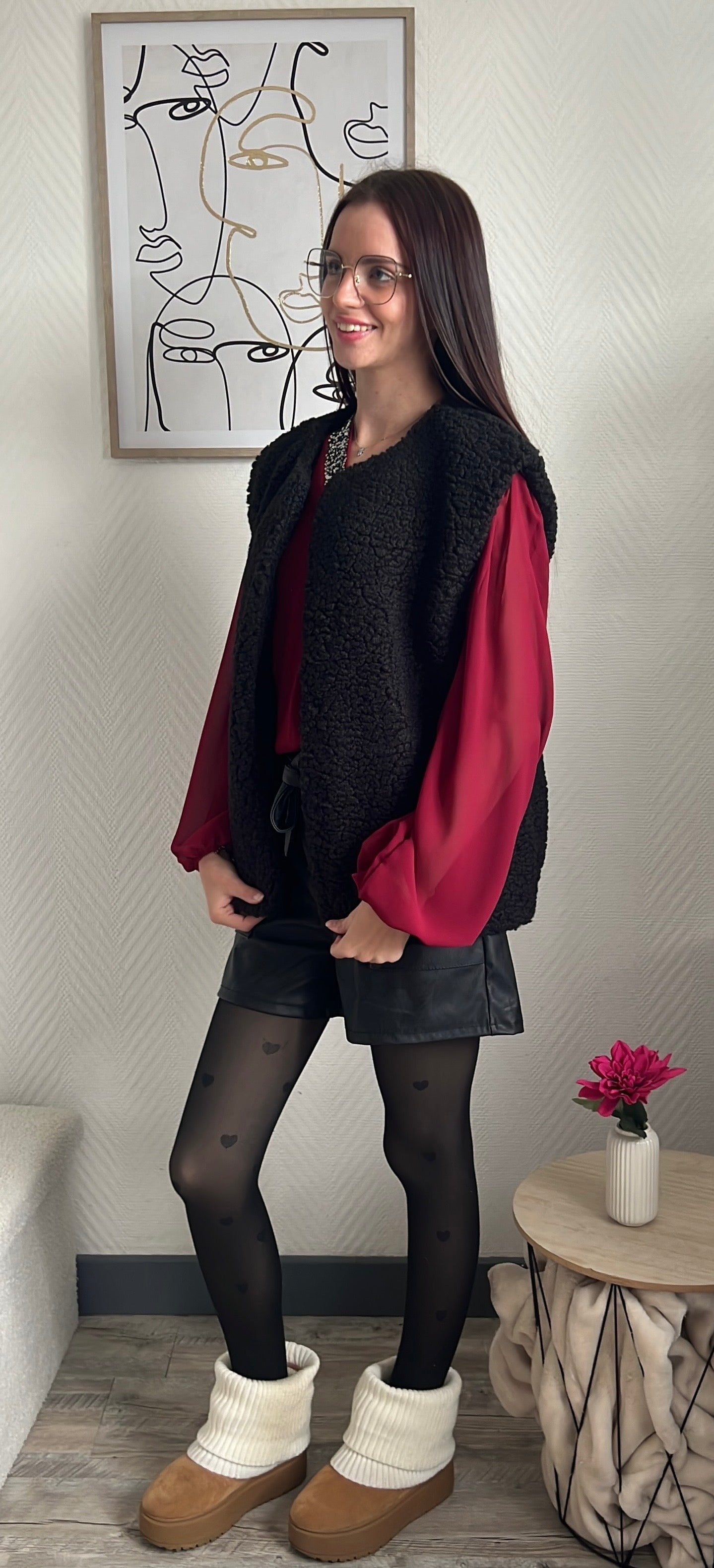 Veste sans manches (Camélia) Noir