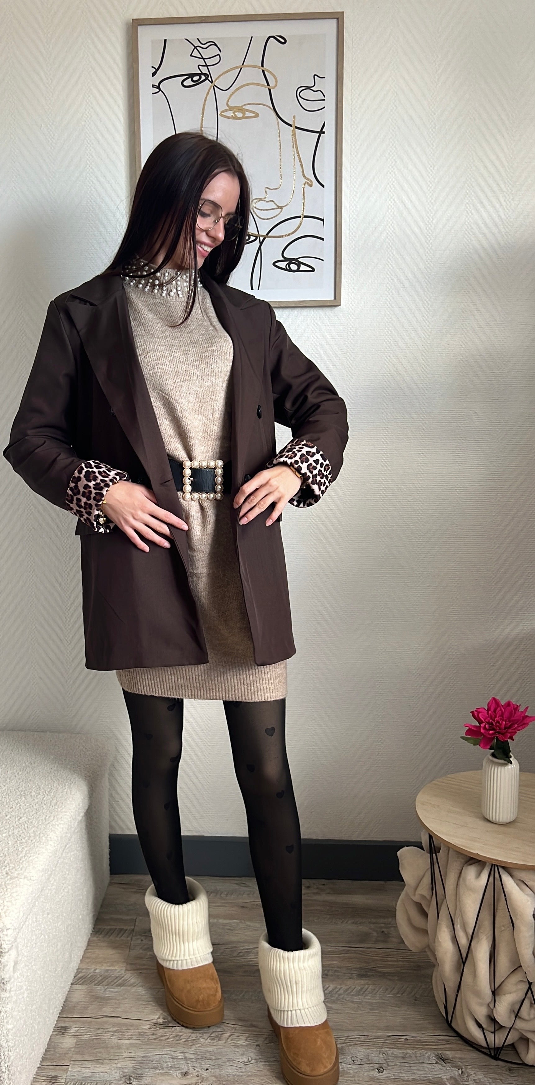 Blazer revers léopard (Ava) Marron