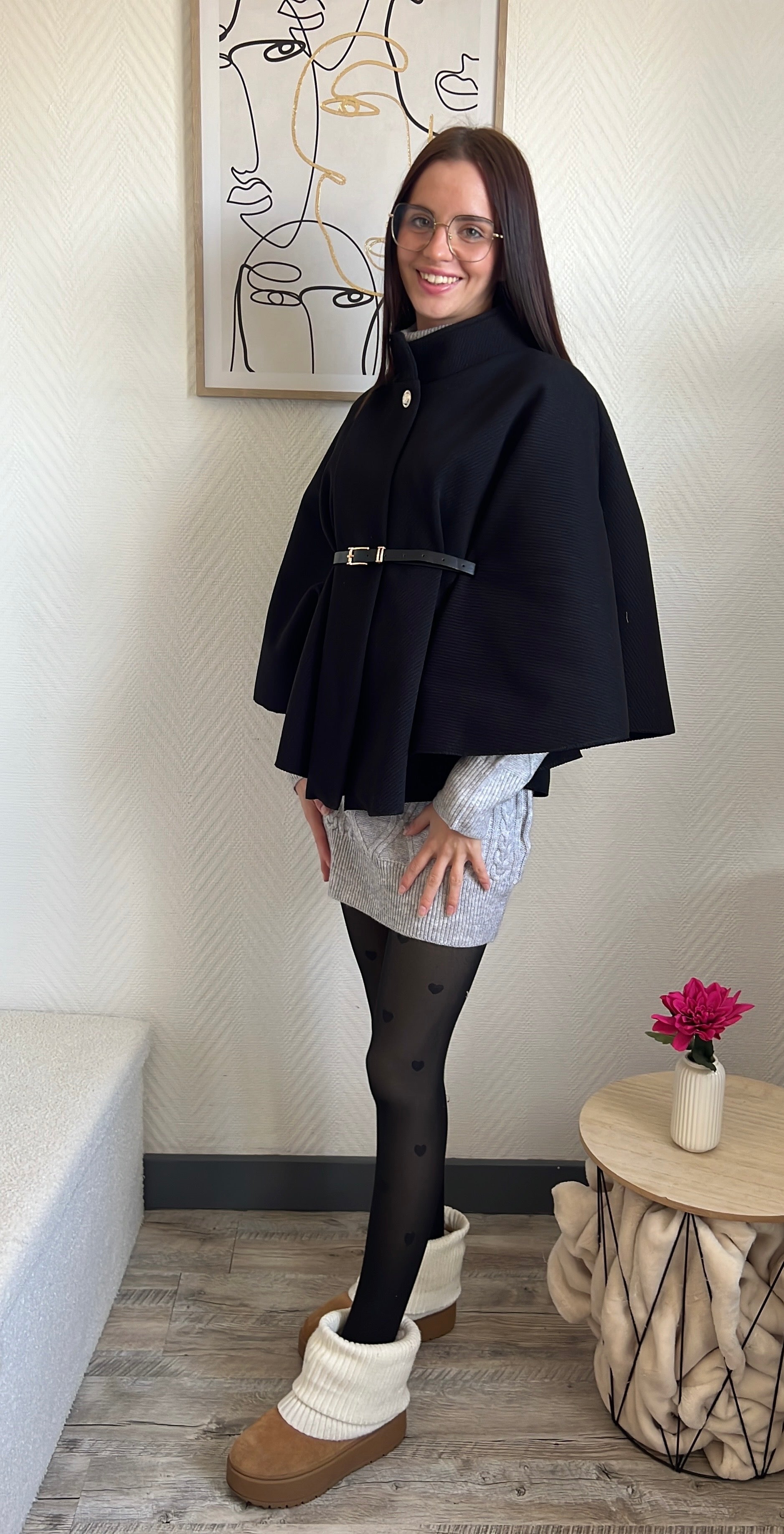 Poncho avec ceinture (Inaya) Noir