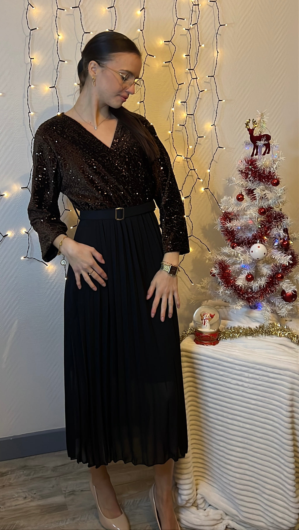 Robe longue plissé à sequins (Lya)